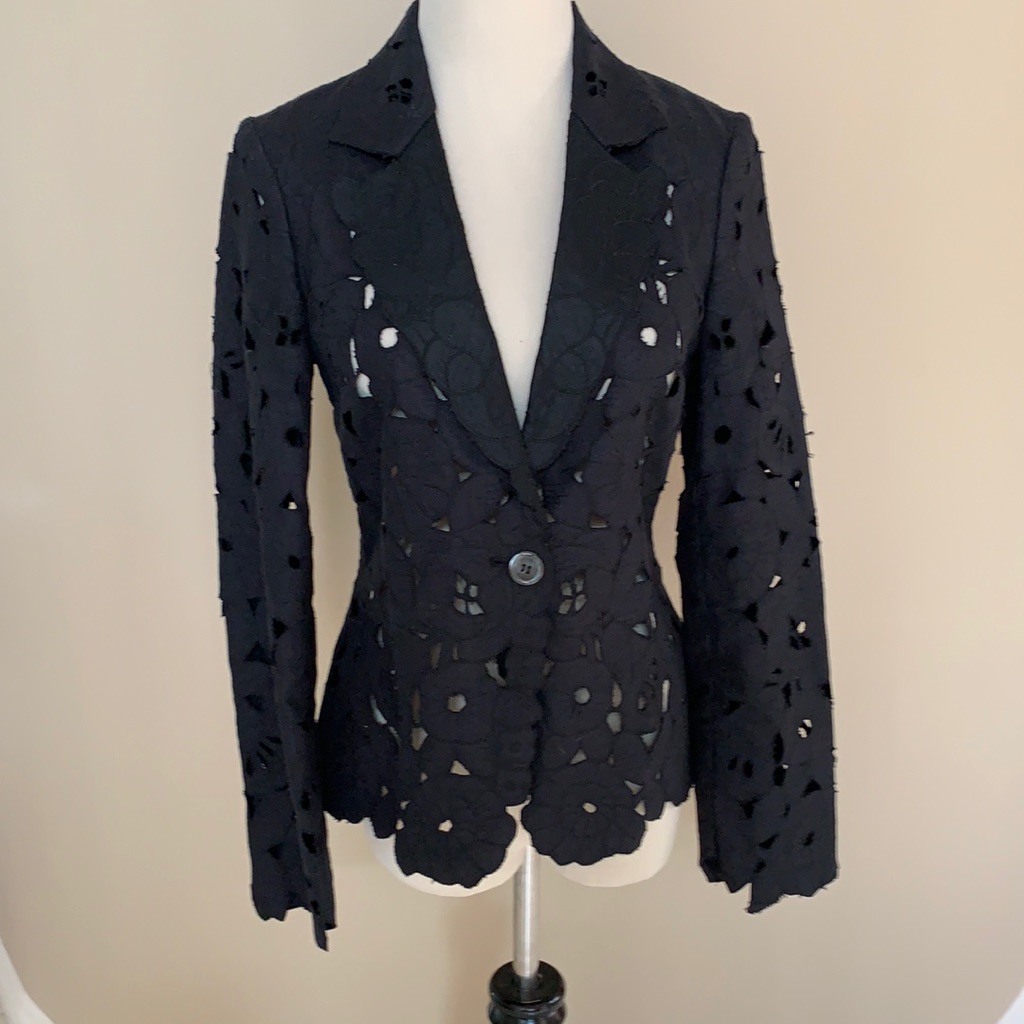 The Wrights Black Linen Cut Out Floral Blazer. 2